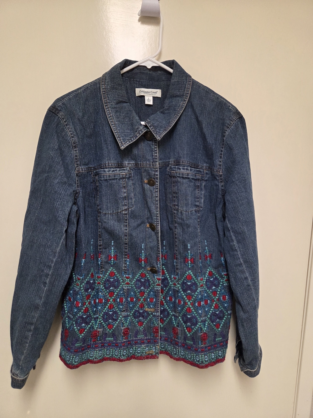 Vintage 90s Coldwater Creek Embroidered Denim Jacket Size Large